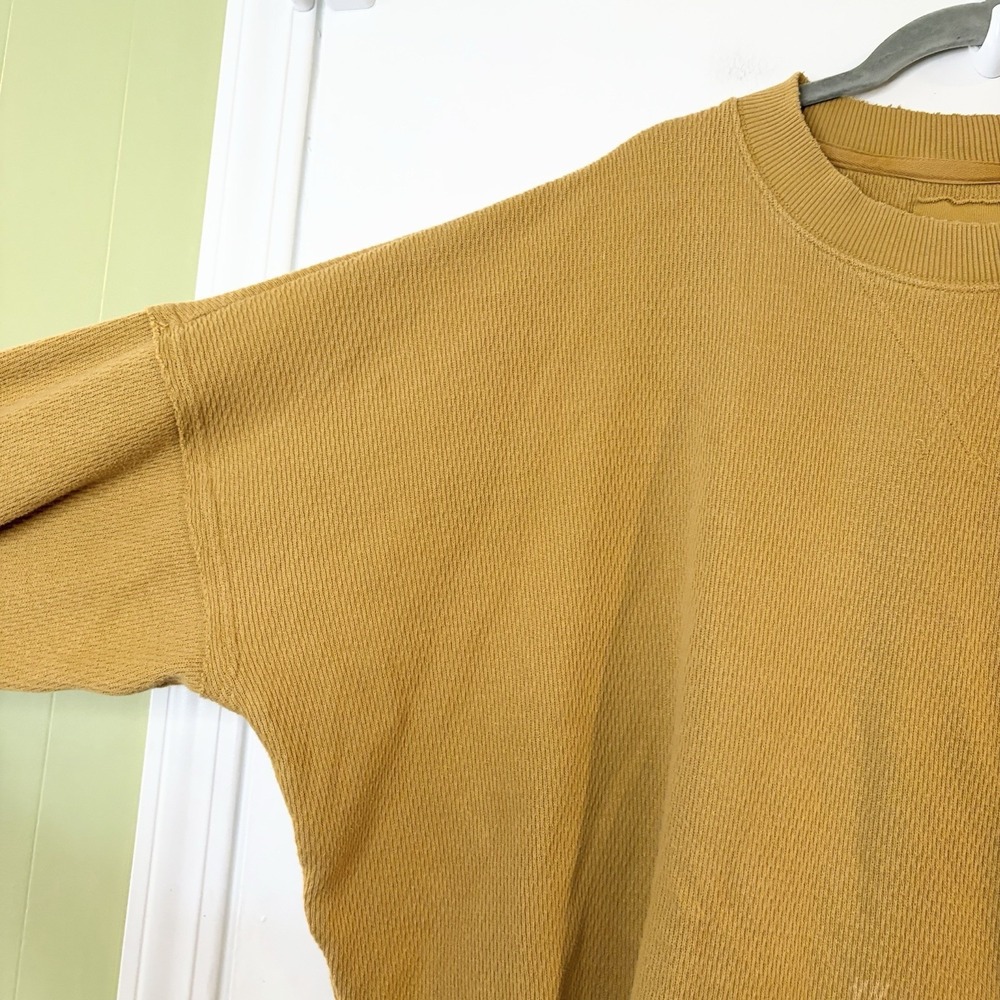 Aerie Womens Waffle Knit Oversized Sweatshirt Slouchy Cozy Mustard Yellow Size M - Picture 4 of 6
